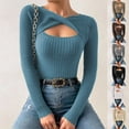 thumbnail image 1 of Pink Season Women Autumn Top Hollow Out Soft Slim Fit Pullover Long Sleeves Warm Striped Texture Solid Color Spring Blouse Women Clothing, 1 of 8