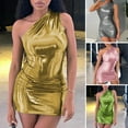 thumbnail image 1 of Pink Season Women Club Dress Solid Color Glossy Surface Sleeveless Bodycon Oblique Neck Dress-up One Shoulder Mini Length Summer Dress Women Clothes, 1 of 8