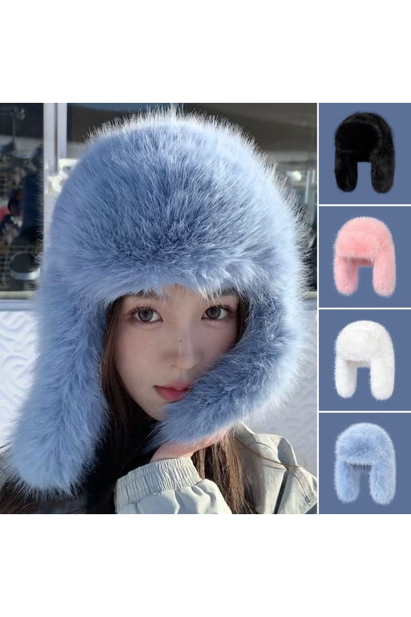 Women Winter Imitation Mink Lei Feng Hat Solid Color Plush Hat Thickened Warm Ski Coldproof Earflap Hat