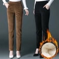 thumbnail image 1 of Pink Season Women Winter Pants High Waist Straight Solid Color Pockets Soft Cold-proof Thicken Elastic Waist Mid-aged Lady Winter Trousers Female Clothes, 1 of 8