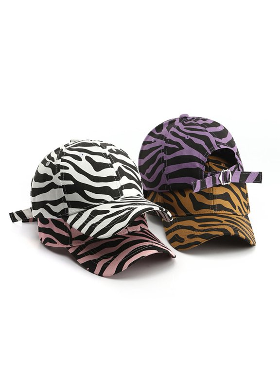 Zebra Print Extended Brim Baseball Cap All Seasons Adjustable Buckle Sunscreen Unisex Cap for Running