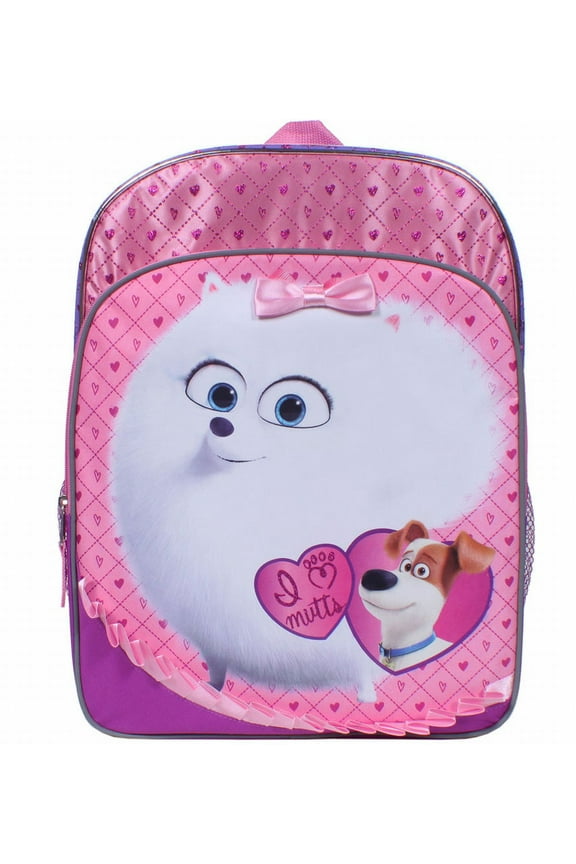 Pink Secret Life of Pets I Love Mutts Backpack with Mesh Side Pockets - Gidget