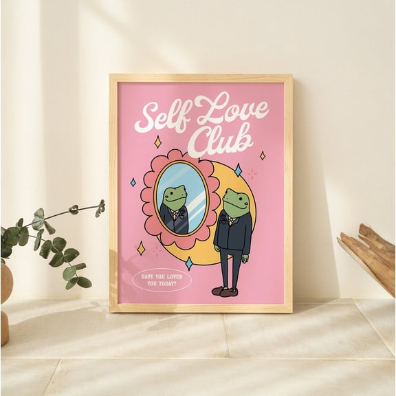 Pink Self Love Frog Retro Y2K Illustration Girly Dorm Aesthetic Decor Unframed Paper Print