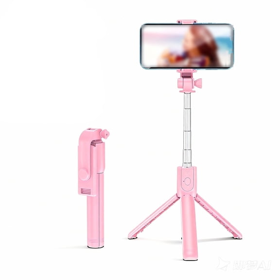 Pink Selfie Stick with Tripod Stand, 360° Rotatable Wireless Bluetooth Phone Tripod for iPhone Android Travel Vlogging Group Photo Live Stream