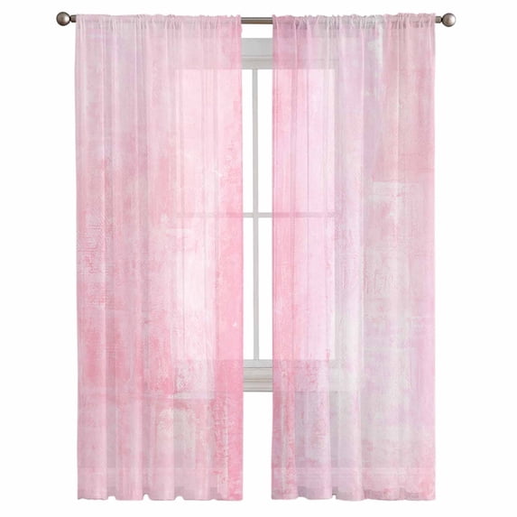 Pink Semi Sheer Curtains 108 Inch Length 2 Panels Set, Retro Oil Painting Modern Abstract Art Aesthetics Sheer Kitchen Curtain Privacy Voile Window Curtain for Living Room Bedroom Rod Pocket Drapes