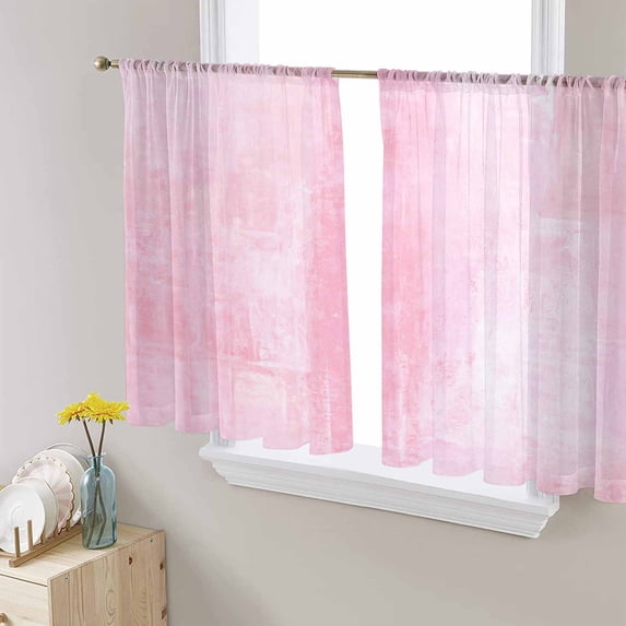 Pink Semi Sheer Curtains 45 Inch Length 2 Panels Set, Retro Oil Painting Modern Abstract Art Aesthetics Sheer Kitchen Curtain Privacy Voile Window Curtain for Living Room Bedroom Rod Pocket Drapes