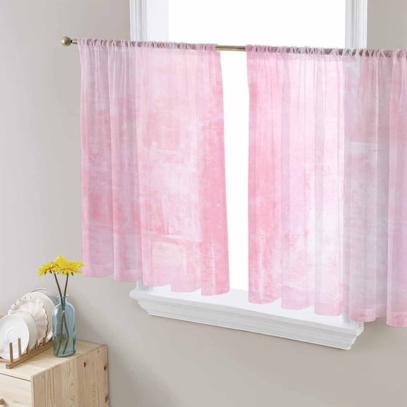 Pink Semi Sheer Curtains 45 Inch Length 2 Panels Set, Retro Oil Painting Modern Abstract Art Aesthetics Sheer Kitchen Curtain Privacy Voile Window Curtain for Living Room Bedroom Rod Pocket Drapes