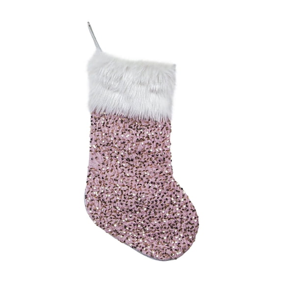 Pink Sequin And Plush Christmas Stocking For Tree Decoration Gift And Candy Bag