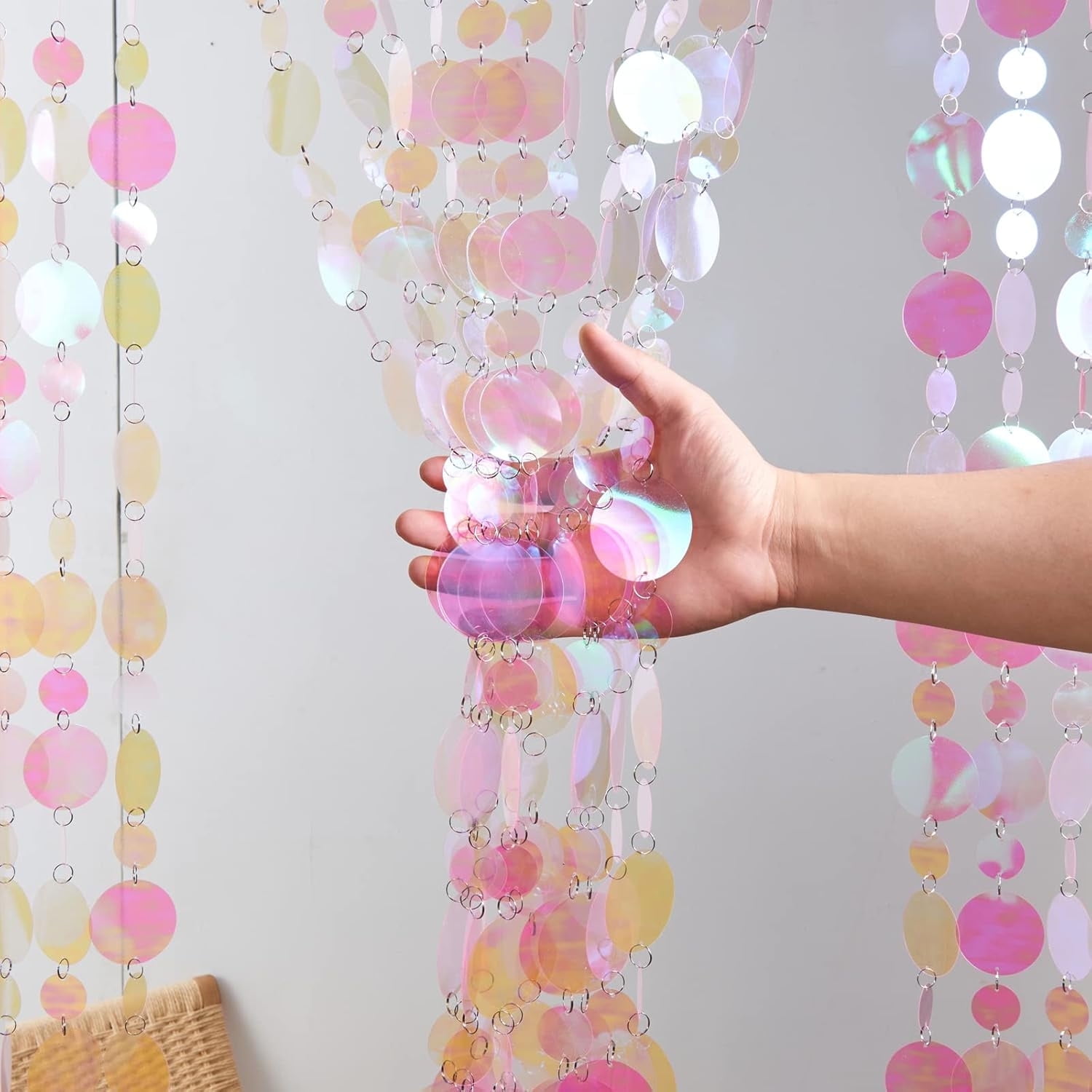 Pink Sequin Beaded Curtains,Iridescent Faux Crystal Bubble Doorway Beads Curtain,Window Door Curtains for Kids Bedroom Room Closet Divider and Wedding Party Backdrop Decoration,20 Pcs,3.3 ft