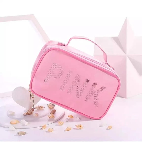 Pink Sequin Cosmetic Makeup Bag
