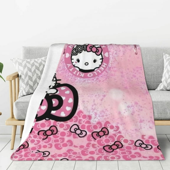 Pink Sequin Hello Kitty Blanket for Couch,Super Soft Cozy Blankets for Adults,Cute Small Fleece Blanket for Kids Boy Girls,40"x30"
