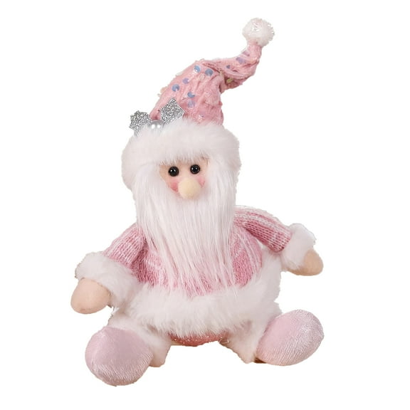Pink Sequin Plush Christmas Ornament – Sitting Santa, Reindeer & Snowman Holiday Plush Figurines Doll, Soft Xmas Decor for Tabletop, Mantel, Shelf, and Festive Party Display