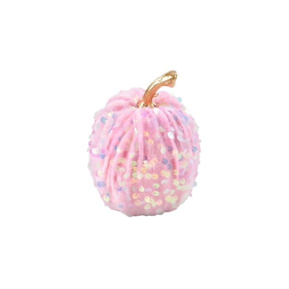 Pink Sequin Pumpkin Ornament, 2.76 x 2.76 x 2.76 in, Sparkle Halloween Harvest Thanksgiving Desktop Table Decor