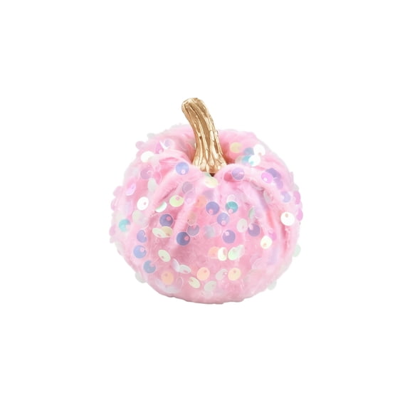 Pink Sequin Pumpkin Ornament, 2.76 x 2.76 x 2.76 in, Sparkle Halloween Harvest Thanksgiving Desktop Table Decor