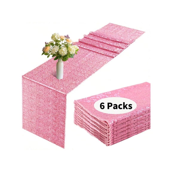 Pink Sequin Table Runner - Sparkling Glitter Linen for Weddings & Events, 6 Pack