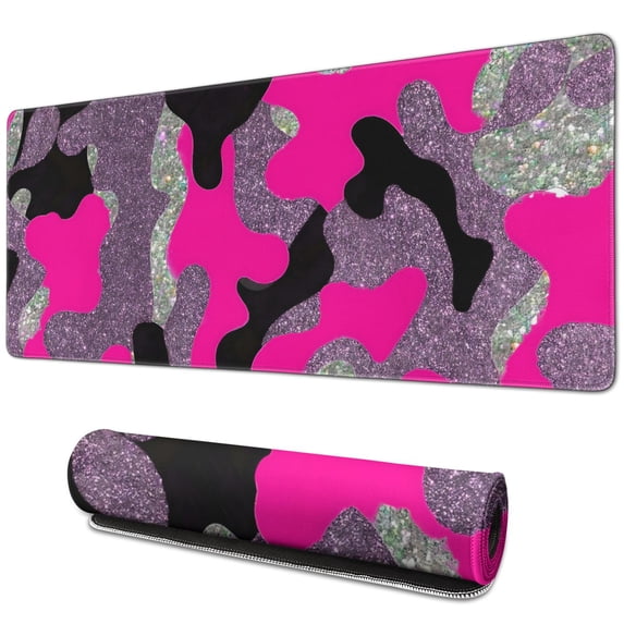Pink Sequins Camouflage mouse Padswaterproofnon Slip for Office Home Work GamingmousematRubber Base Mousepad with Stitched Edges 31.5x11.8inches