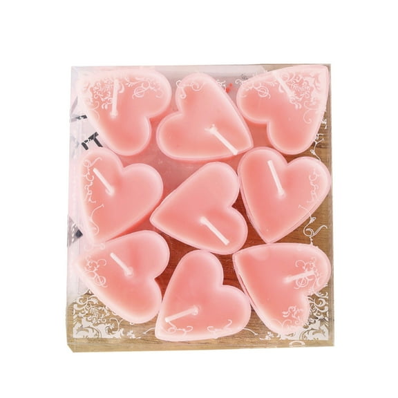 Pink Set Of Nine Heart-Shaped Tea Candles In Pink Hue Made From Soy Wax For Soft Illumination During Special Moments Clean-Burning And Unscented For Indoor Or Outdoor Use