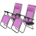 thumbnail image 1 of Pink, Set of 2 Zero Gravity Lounge Chair Recliners Steel Mesh Fabric Outdoor Folding Chair w/Footrest, Adjustable, Pillow and Tray, 1 of 15