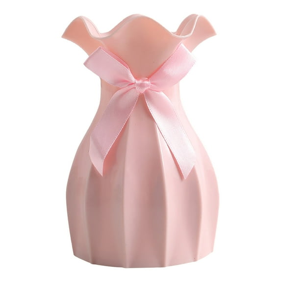 Pink Shatterproof Scratch Plastic Bow Vase Unique Cute Decorative Bouquet Flower Vases with Bow Decoration Elegant Home Modern Vase Decor Bow Flower Vase for Home Living Room Table Decor 6.3"x3.5"