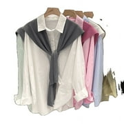 Pink Shawl Shirt Two -Piece Set Of Women Design New Fashion Foreign Style, Unique Spring Top White L