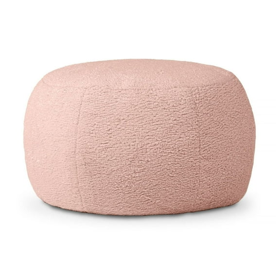 Pink Shearling Pouf Ottoman - Large Faux-Lamb Plush Barrel Pouf for Living Room, Modern Interior Design, Comfortable Footrest & Seat