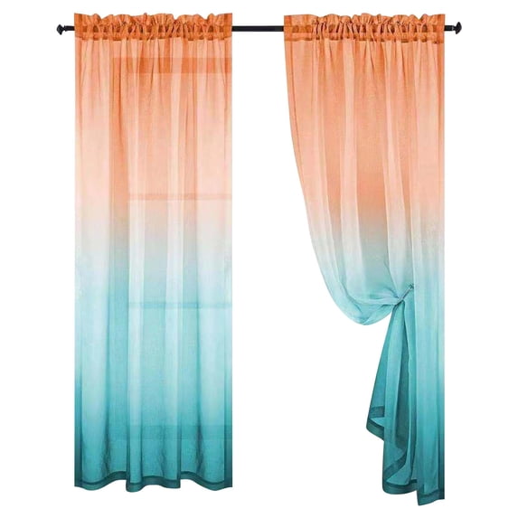 Pink Sheer Curtains 2 Panels, Sheer Window Curtains, Blue Living Room Decor, Light Filtering, Rod Pocket, Warm Cool Gradient, 84 In, 2 Panels