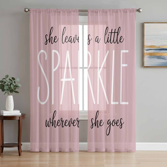 Pink Sheer Curtains 84 Inch Length 2 Panels Set, She Leaves A Little SPARKLE Wherever She Goes Voile Window Treatment Rod Pocket Curtains Sheers Drapes for Bedroom/Living Room/Kitchen 52"x84"x2
