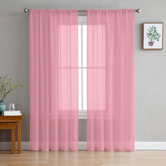 Pink Sheer Curtains 96 Inch Length 2 Panels Set for Living Room/Bedroom, Pure Pink Semi Curtain Sheers Drapes Rod Pocket Curtains Window Treatment Set 52''x96''x2