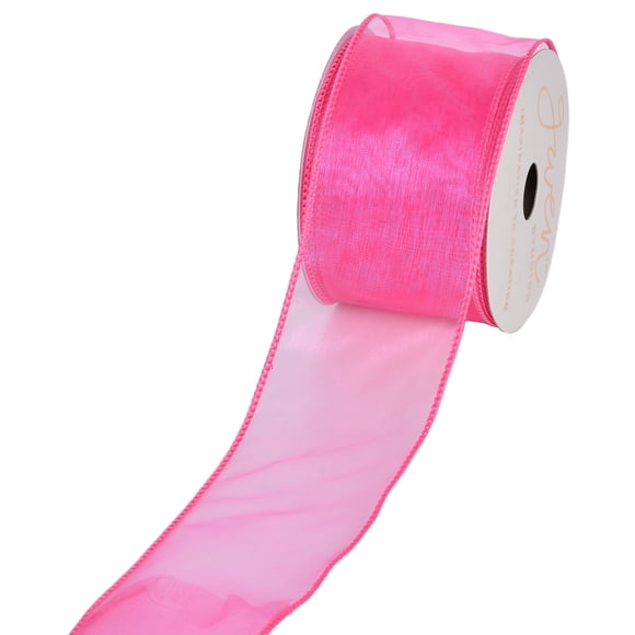 Gwen Studios 2.5" Pink Sheer Wire Edge Ribbon, 10 Yards