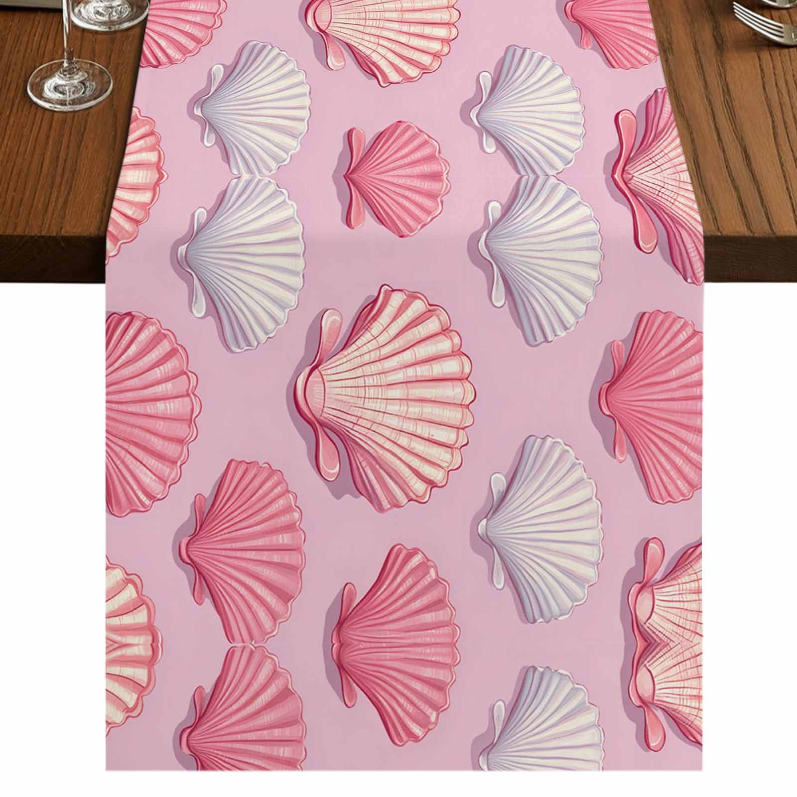 Shell Table Runner Pink Shell Coastal 70 Inch Table Runner, Ocean Summer Beach Nautical ...
