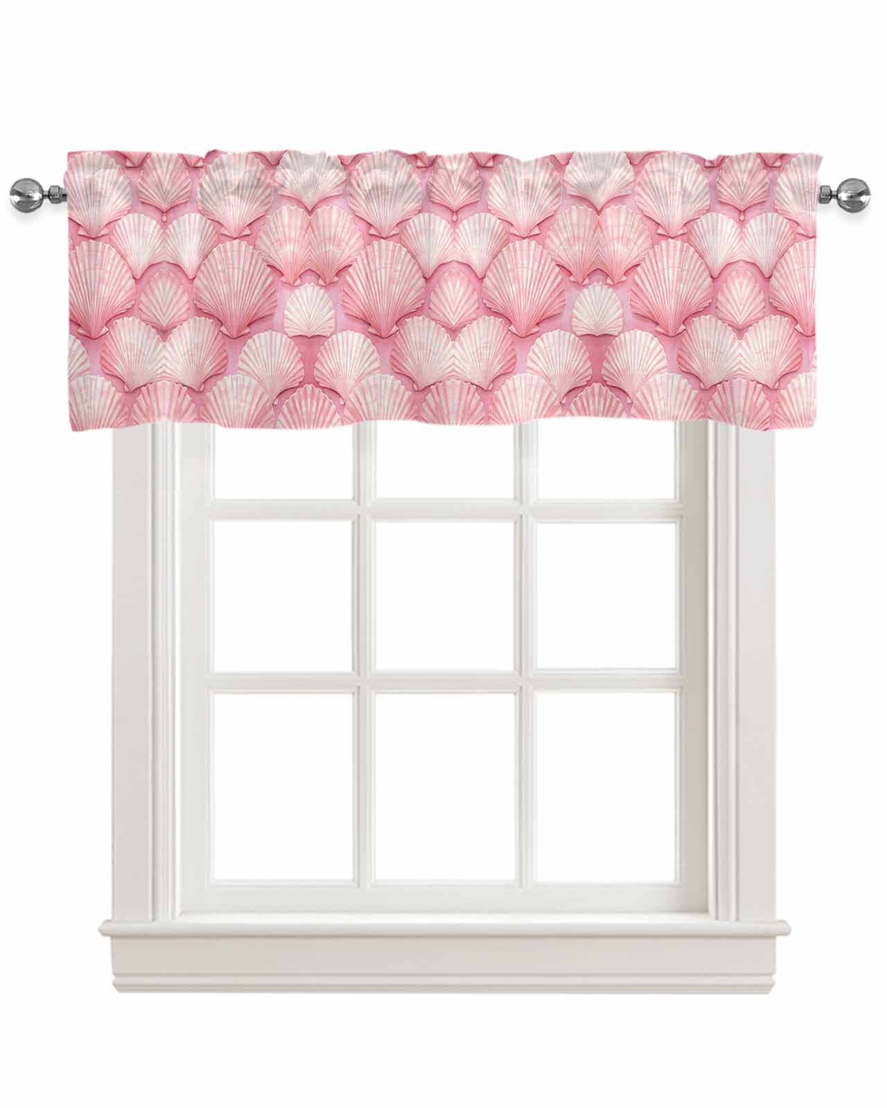 Pink Shell Coastal Kitchen Valances for Windows Farmhouse Linen Window