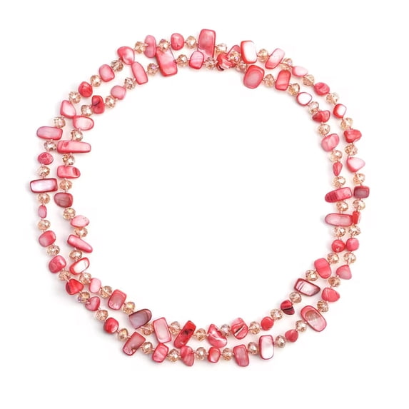 Pink Shell Pearl Pink Glass Beaded Necklace Jewelry Gift for Women Size 47