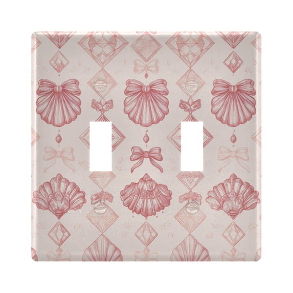 Pink Shells Gems Bows Light Switch Cover Electrical Outlet Cover Replaceable Wall Plates 2-Gang