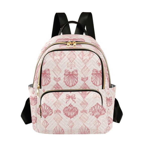 Pink Shells Gems Bows Quilted Backpack Fashion Daypack Commuter Bag for Women 8.5 L