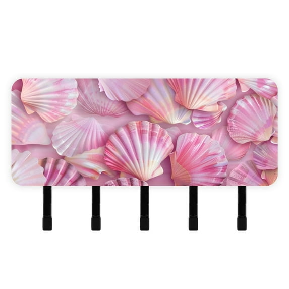 Pink Shells Mail Holder Organizer Wall Mount with Shelf Key Holder Key Rack with 5 Key Hooks for Wall Decorative