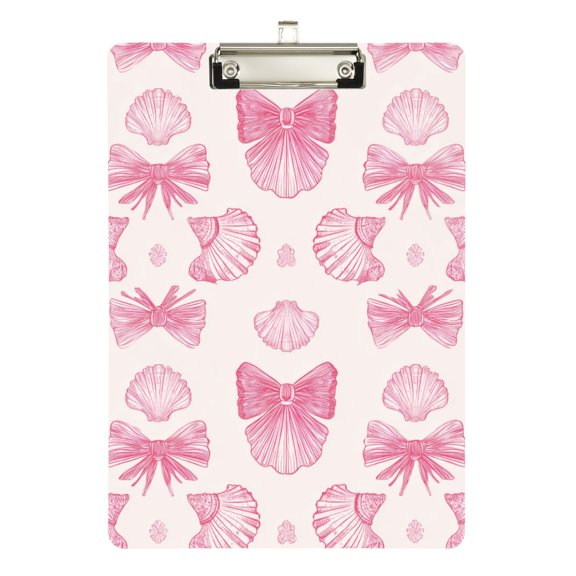Pink Shells with Pink Bows Acrylic Clipboard Drawing Board with Hook Writing Pad File Storage A4 Size Silver 12.5" x 9"