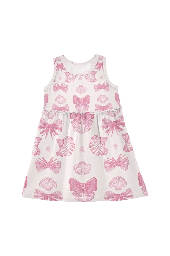 Pink Shells with Pink Bows Sleeveless Dress A-Line One-Piece Dress Quick Dry 2T