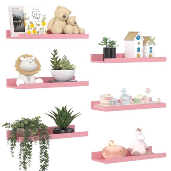 Pink Shelves for Wall Pink Room Decor for Teen Girls Bedroom Living Room Game Room 6 Pack Wall Mounted Wood Shelves for Picture Plants