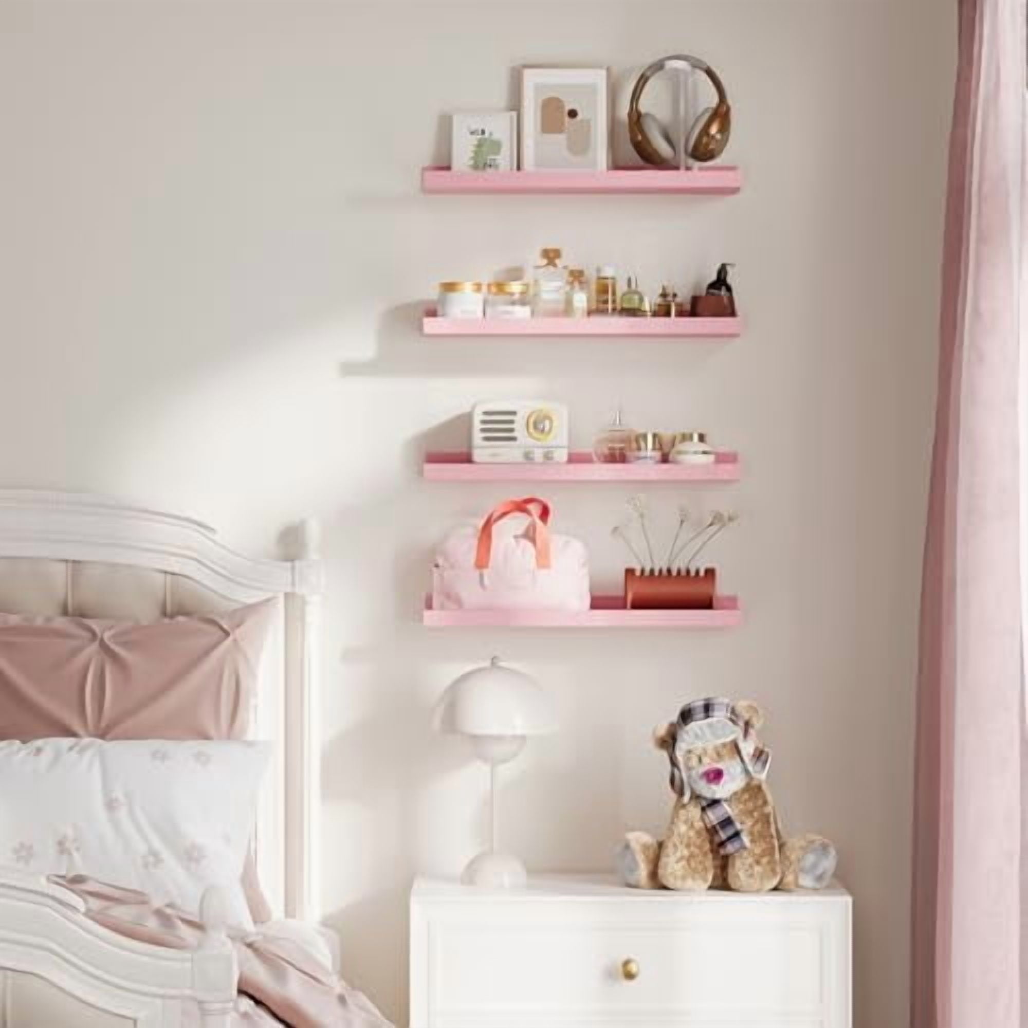 Pink Shelves for Wall, Pink Room Decor for Teen Girls, Bedroom, Living