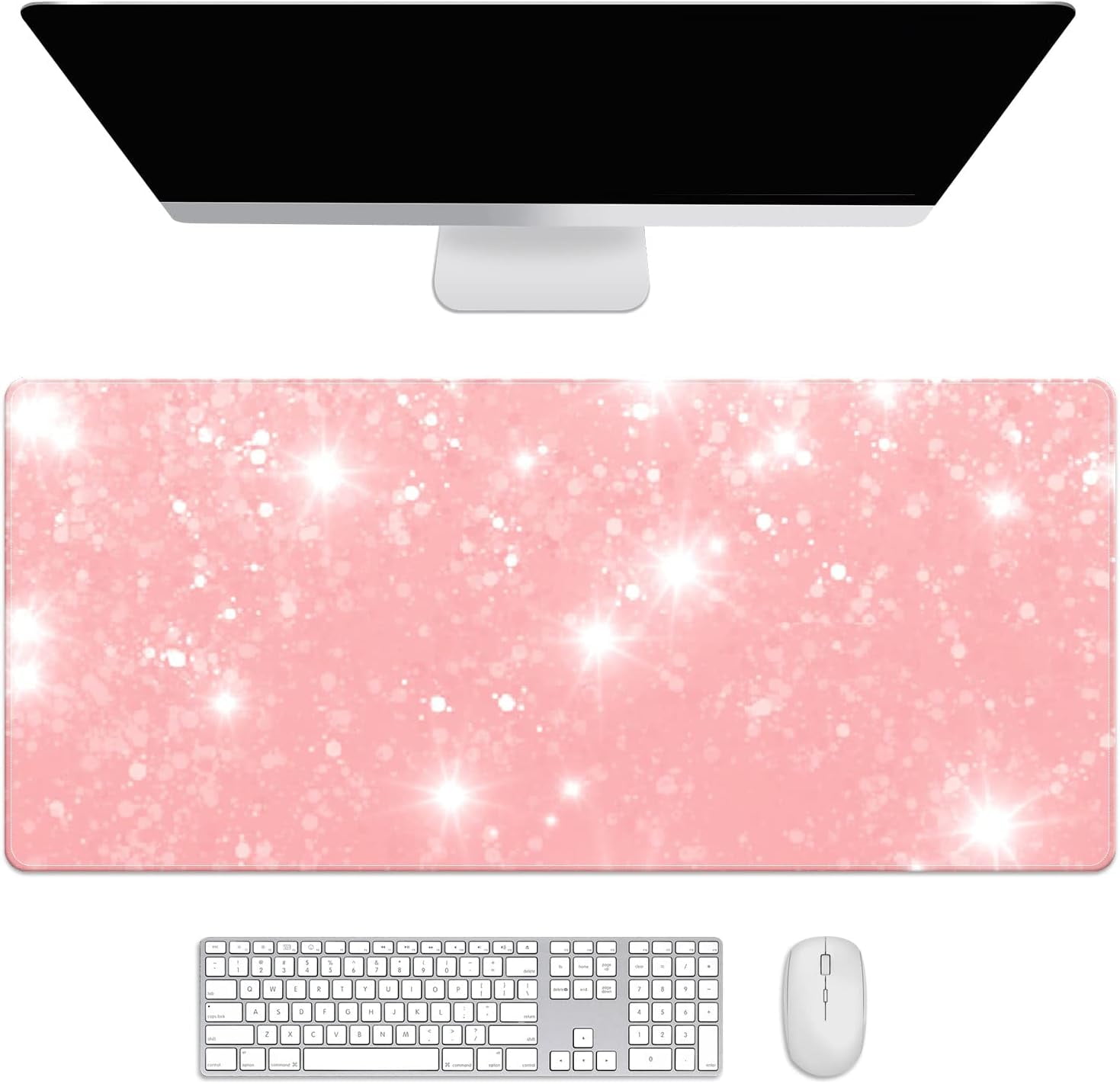 Pink Shiny Rose Gold Desk Mat, Desk Accessory, Cute Workspace, Trendy Workspace, Trendy, 35.4x15.7in Large Gaming Mouse Pad, Cute Desk Topper, Pretty Desk Pad