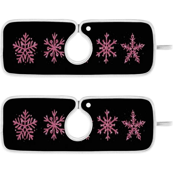 Pink Shiny Snowflakes Kitchen Sink Splash Guard 2 Packs Faucet Absorbent Mats Christmas Glittering Faucet Handle Drip Catcher Quickly Drying Mat for Kitchen Counter Bathroom, 14.9"x5.5"
