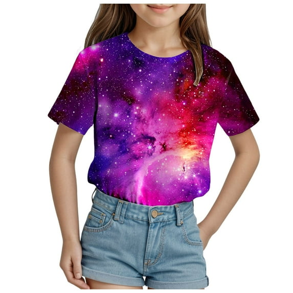Pink Shirts for Girls Boys Girls 3D Graphic Tees Unisex Short Sleeve T Shirt Novelty Neon Shirts for Boys 5-14 Years