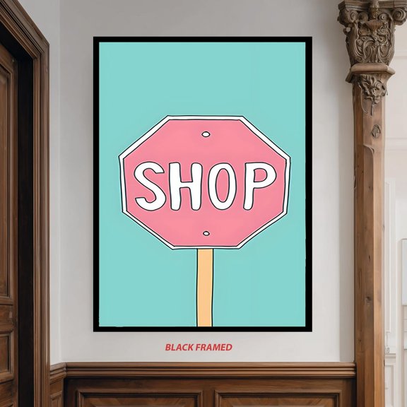 Pink Shop Sign Print Boutique Retail Decor, Unframed Canvas 12x16in