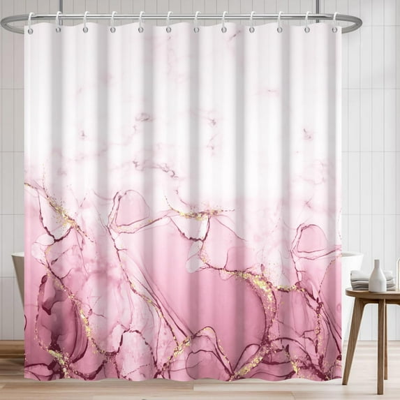 Pink Shower Curtain, Abstract Marble Shower Curtain for Bathroom Waterproof Fabric Shower Curtain Set with Hooks-72"W x 74"L (Pack of 1)