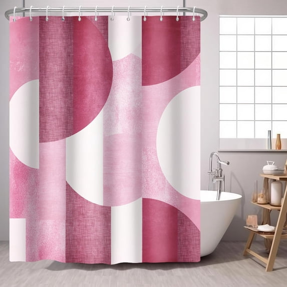 Pink Shower Curtain Abstract Modern Geometry Circles Contemporary Style Shower Curtain Pink White Shower Curtains Bathroom Accessories 72x72 Inches