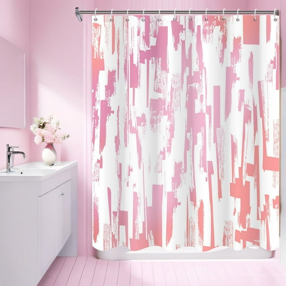 Pink Shower Curtain, Abstract Modern Ombre Art Painting Graffiti Machine Washable Waterproof Fabric for Bathroom Decor Bathtub with Hooks 72x72