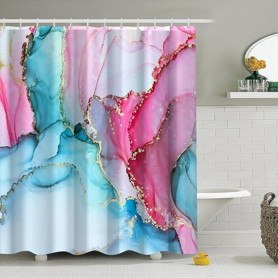 Pink Shower Curtain, Blue Marble Fabric Shower Curtains for Bathroom Room Divider 72x72inches Abstract Modern Ink Art Decor Waterproof Shower Curtain Set with Hooks