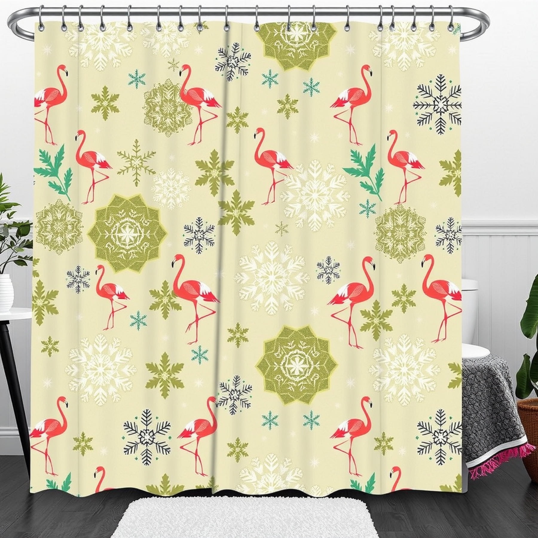 Cherry Pink Pattern Print Bathroom Shower Curtain