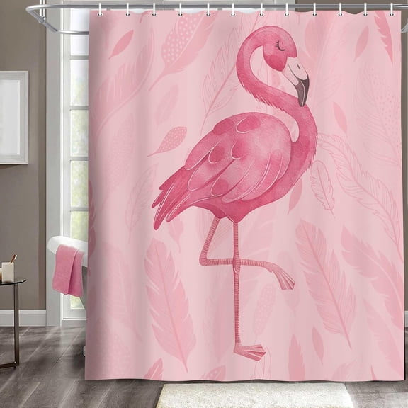 Pink Shower Curtain, Cute Flamingo Shower Curtains, Modern Art Boho Bath Curtains, Pink Bathroom Accessories Set, 72X72in