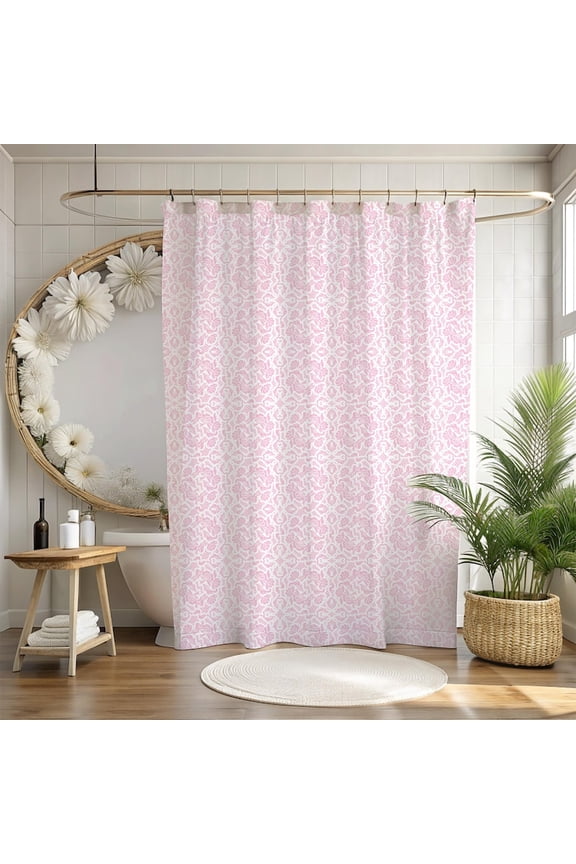 Pink Shower Curtain Flower Toile Bathroom Decor for Teen Girl Boho Pink Parisian Shower Curtain Aesthetic Bathroom Decor Chic Bath Drape 60x72in